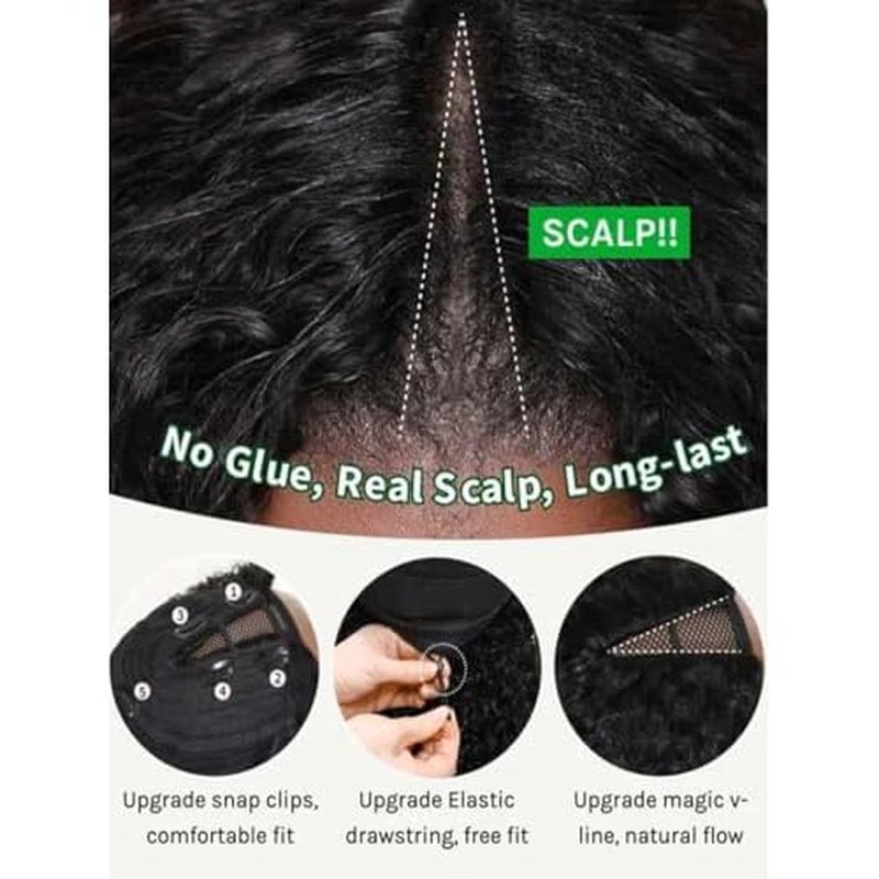 KLAIYI EasiContour V Part Wig Human Hair Body Wave Glueless Upgrade U Part Wig No Leave Out No Gel Clip in Half Wig V Shape Pull and Go Beginner Friendly Ready to Wear Natural Black Color 150% 18Inch