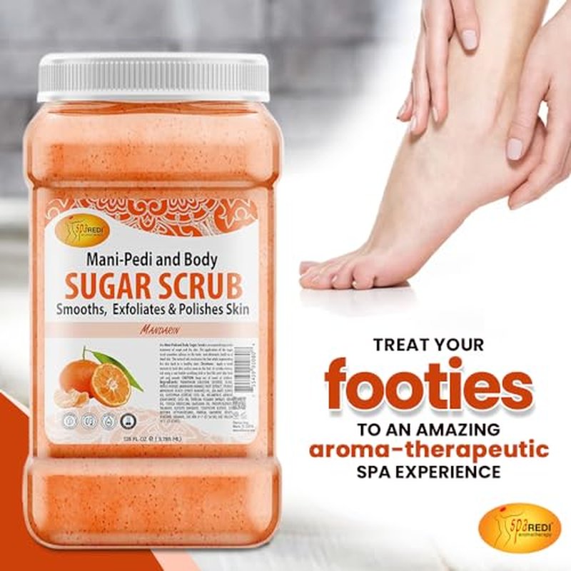 SPA REDI - Sugar Body Scrub, Mandarin, 128 Oz, Exfoliating, Moisturizing, Hydrating and Nourishing, Glow, Polish, Smooth and Fresh Skin - Body Exfoliator