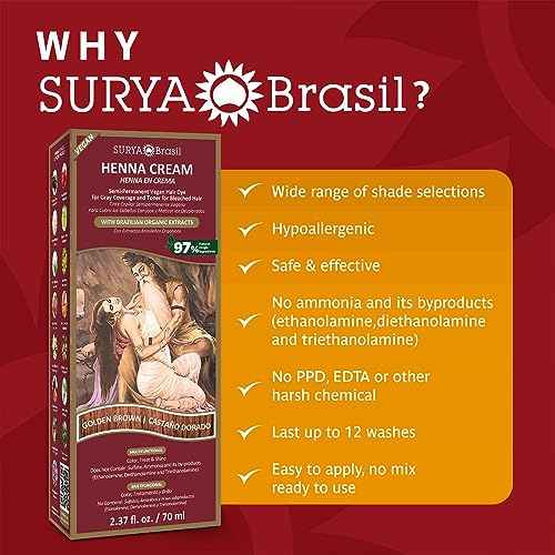 Surya Brasil - Henna Cream, Semi-Permanent Golden Brown Hair Color Treatment for Gray Coverage, Deep Conditioning Hair Dye, 2.37 oz / 70 ml