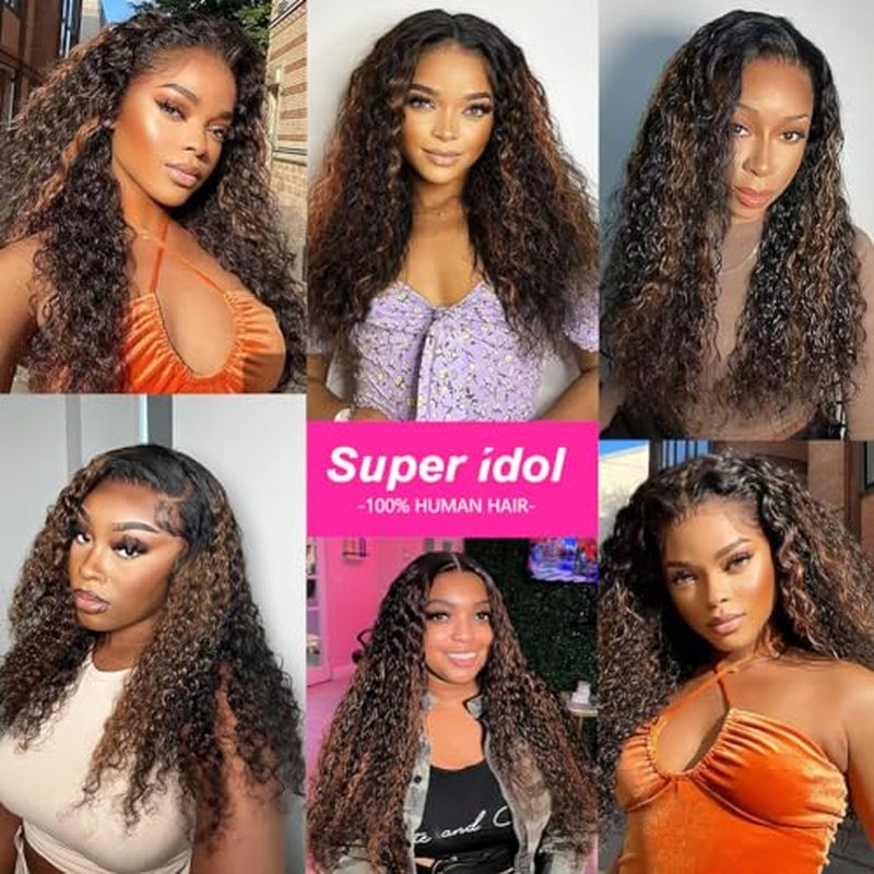 Super idol Highlight Deep Wave Lace Front Wigs Human Hair Brazilian Ombre Lace Closure Wig 4¡¿4 Lace Front 22 Inch Ombre Human Hair Wig Free Part Human Hair Wig Human Hair Wig for Black Women