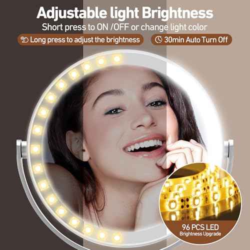Magnifying Mirror with Light 20X, Height-Adjustable Lighted Makeup Mirror with Magnification, Double-Sided Aluminum Alloy LED Mirrors, 3 Lighting Modes Ideal for Bathroom Make-up, Silver