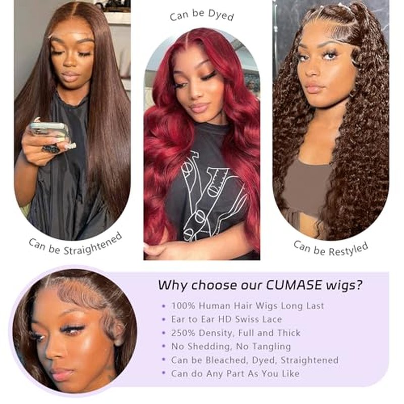 250 Density Body Wave Chocolate Brown Wig, 13x6 Lace Front Wigs Human Hair Pre Plucked, 100% Real Human Hair 4# Brown Wig for Women 18 Inch