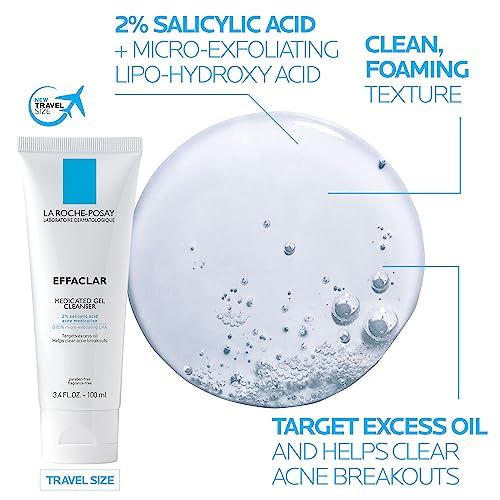 La Roche-Posay Effaclar Medicated Gel Cleanser, 2% Salicylic Acid Cleanser + LHA + Glycerin, Dermatologist Tested Foaming Acne Face Wash, Clear & Prevent Acne Breakouts, Oil Free, Targets Excess Oil