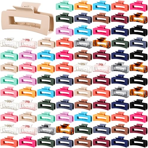 Hoteam 72 Pcs 4.1 Inch Large Hair Claw Clips Bulk Rectangular Big Hair Claws Matte Nonslip Banana Clip Strong Hold Plastic Barrettes for Women Gifts Accessories, 18 Colors
