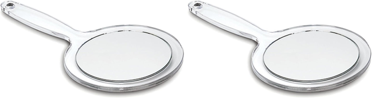 Rucci Round Hand Held Magnifying Makeup Mirror 10X 1X Clear Acrylic Double-Sided Mirror with Handle Personal Mirror for Women (Round 5 Inch) (Pack of 2)