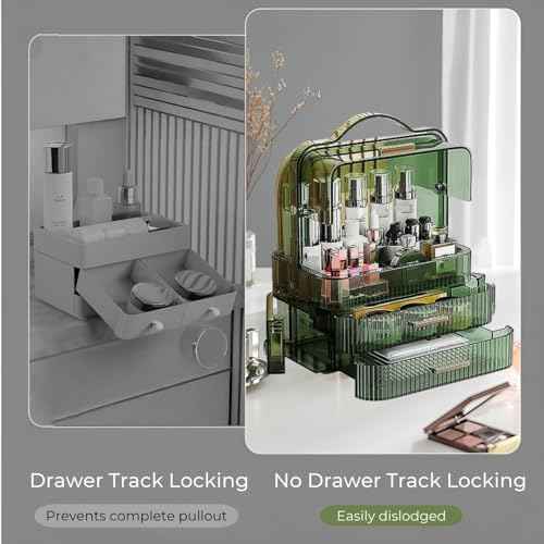Makeup Organizer, Waterproof & Dustproof Cosmetic Display Cases with 2-Layer and Transparent Cover, Skincare Display Boxes,Makeup Caddy Holder for Vanity Countertop, Bathroom, Dresser, Bedroom, Green