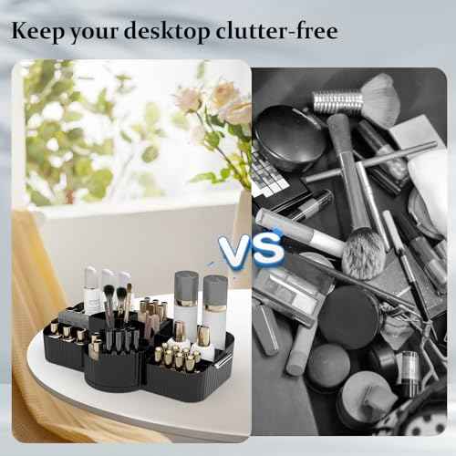 Rotating Makeup Organizer Cosmetic Display Case, Used for Vanity Makeup Brushes, Lipstick, Perfume and Various Skin Care Products - Spacious and Fashionable Storage Solution (Black)