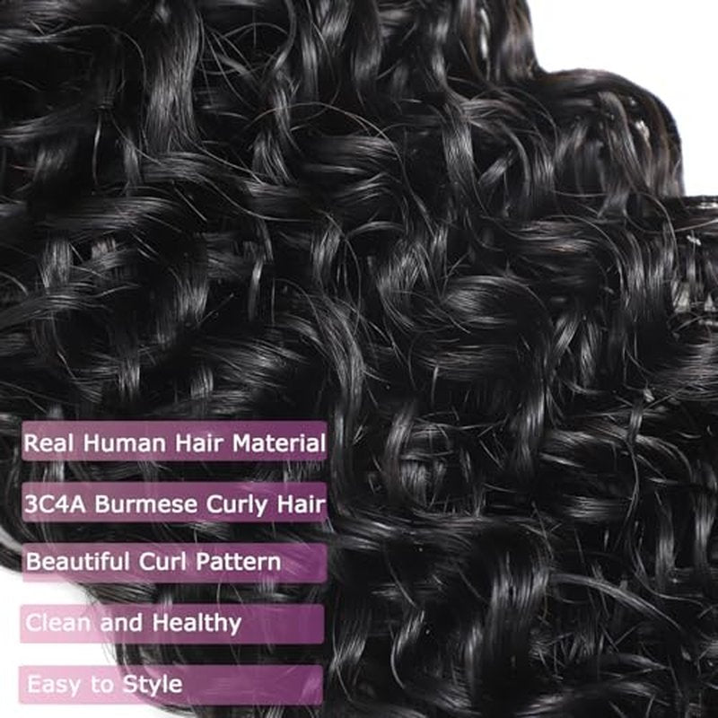 3C4A Burmese Curly Bundles 20 20 20 Inch Unprocessed Virgin Hair 3 Bundes Quick Weave Curly Human Hair with Spiral Ends Natural Black Color for Women