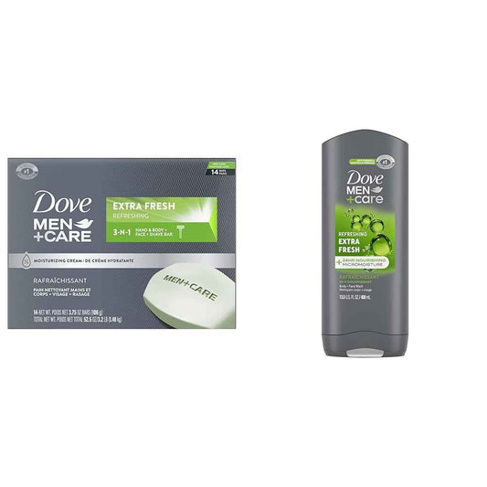 DOVE MEN + CARE Bar 3 in 1 Cleanser and Body Wash for Fresh, Healthy Skin - 14 Count