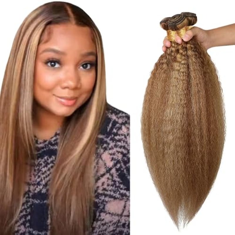 P427 Blonde Bundles Human Hair Brown Yaki Straight 3 Bundles 24 26 28 Inch Unprocessed Brazilian Virgin Remy Highlight Blonde Kinky Straight Bundle Human Hair Extensions