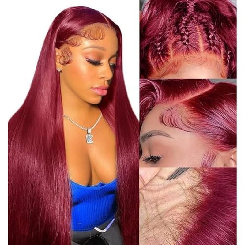 Anderah 99j Burgundy Lace Front Wigs Human Hair 13X4 Glueless Straight 99j Lace Frontal Wigs 180% Density Brazilian Virgin Human Hair Wigs for Women Pre Plucked With Baby Hair 28Inch