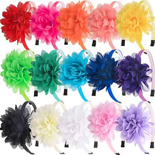 XIMA Headbands for Girls,Chiffon Flower Hairbands with Teeth for Kids Teens Children Hair Accessoies Pack of 15