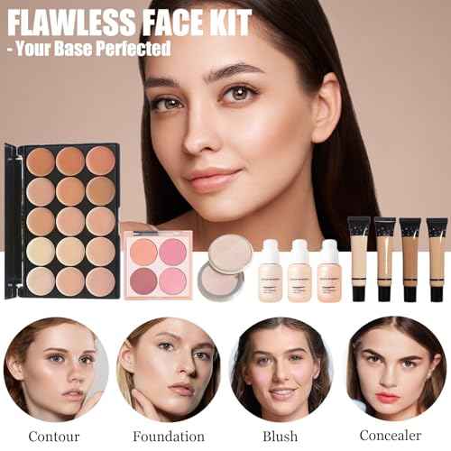 Makeup Set for Teens, All in One Makeup Kit for Women Full Kit with Eyeshadow Palettes Face Concealer Foundation Lip Stain Blush Eyebrow Pen Makeup Brushes, Beginner Friendly Make Up Sets (CK02)