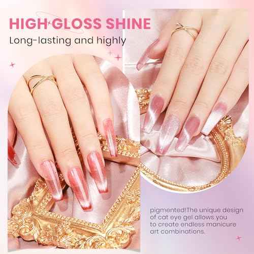 Crystal Cat Eye Gel Nail Polish 12 Colors with Magnetic Stick, Cat Eye Magnetic Nail Polish, Gel Polish, Salon DIY Home Gift for Women