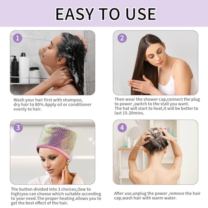 Hair Steamer Cap, Portable Hair Care Hat with 10 Mode Temperature Control, 110V Electric Heating Cap for Hair SPA Beauty Steamer Nourishing Hat Hair Thermal Treatment Cap (Colorful Squares)
