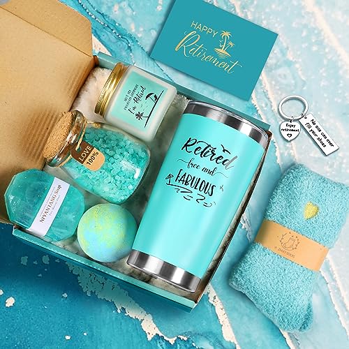 Retirement Gifts for Woman 2025, Happy Cool Retirement Gifts for Women Coworker, Teacher, Boss, Nurse, Friends, Mom, Retirees, Retired Free and Fabulous Funny Retirement Spa Gifts Basket, 8 pcs