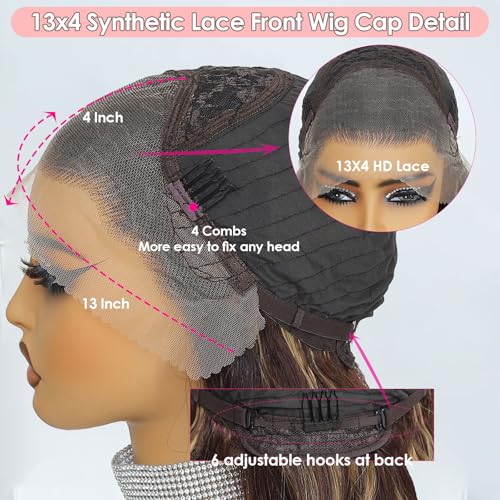 Highlight Synthetic Lace Front Wig 13x4 Lace Front Wig Honey Blonde Glueless Synthetic Body wave Lace Frontal Wig for Women 26 Inch