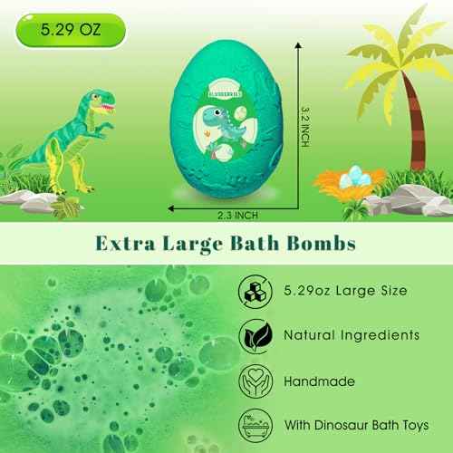 Kids Bath Bombs with Surprise Inside, XXL Large Dinosaur Bath Bombs 8pcs Bath Bomb Set with Toys Inside, Dino Toy Gifts for Kids Age 3 4 5 6 7 8 9 10 11 12