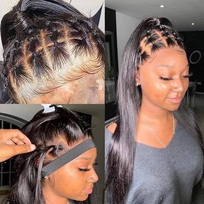 Full Lace Human Hair Wigs Transparent Lace Silky Straight Whole Lace Cap Remy Hair Extension Pre Plucked Glueless Free Parting Wig (10inch, Straight)