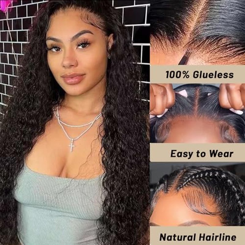 Glueless Wigs Human Hair Pre Plucked Pre Cut 5x5 HD Lace Closure Wigs Human Hair Deep Wave Wig Human Hair Wigs For Black Women Closure Wigs Human Hair 180% Density Natural Color