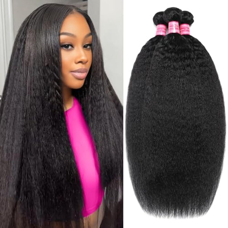 Kinky Straight Human Hair Bundles 20 22 24 Inch Yaki Straight Human Hair 3 Bundles Kinky Straight 12A 100% Unprocessed Brazilian Virgin Remy Human Hair Extension For Black Women
