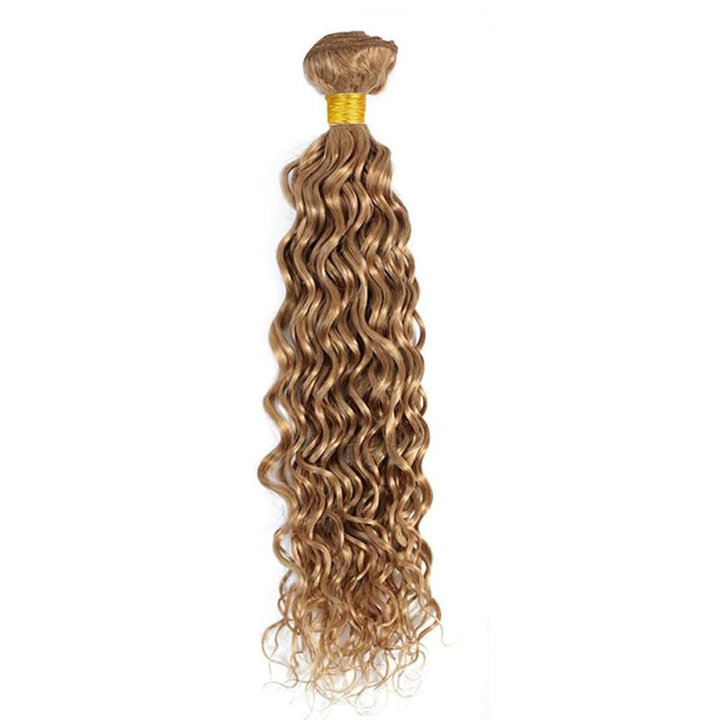 Honey Blonde Human Hair Bundles 16 18 20 Inch Water Wave Bundles Human Hair Unprocessed Native Virgin Hair 100/PC 3 Extensions #27 Blonde Color Curly Wet and Wavy Human Hair Extensions for Women
