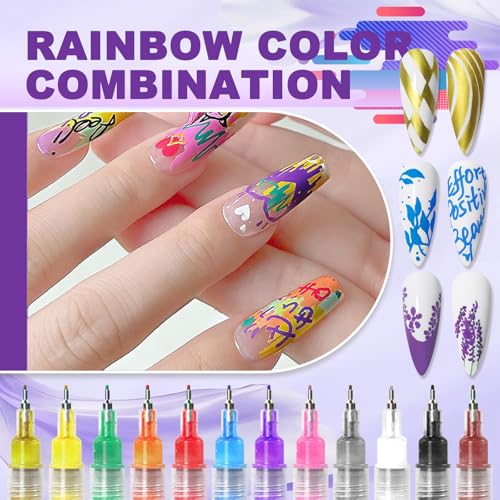 12 Color Nail Art Pens, 0.5 MM Nail Polish Pens Set Drawing Painting Point Liner Acrylic Painted Pen Kit, Waterproof and Quick-drying Nail for DIY Nails Art Design Manicure Tools