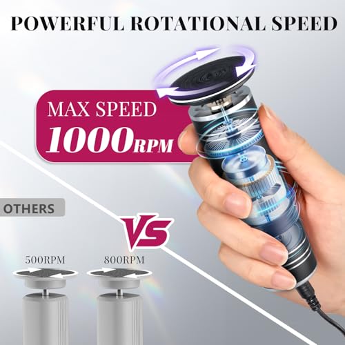 krofaue 1000RPM Electric Callus Remover - Professional Aluminum Foot File Adjustable Pedicure Tool with 60pcs Sandpaper Discs for Dead Skin at Home