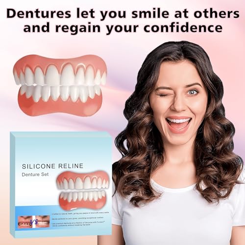 Silicone Reline Denture Set for Upper and Lower Teeth, Soft Comfortable Veneers for Men and Women