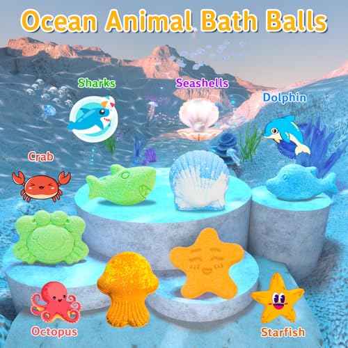HEYMKGO Bath Bombs for Women and Kids, 8PCS Handmade Natural Boys Girls Fizzy Bubble Bath Bomb Gift Kit for Birthday Christmas Cute Women Relaxing Bath Bombs Set