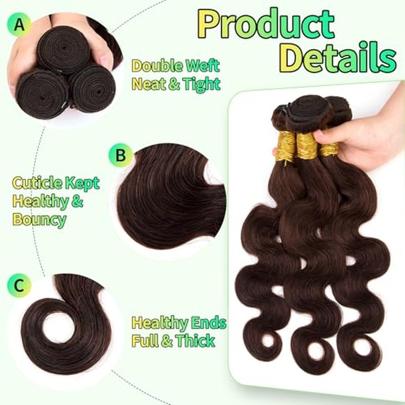 Human Hair Bundles Body Wave Dark Brown, 20 20 20 Inch - 3 Bundles, Antousha Body Wave Bundles Human Hair 12A Brazilian Virgin Wavy Bundles for Black Women