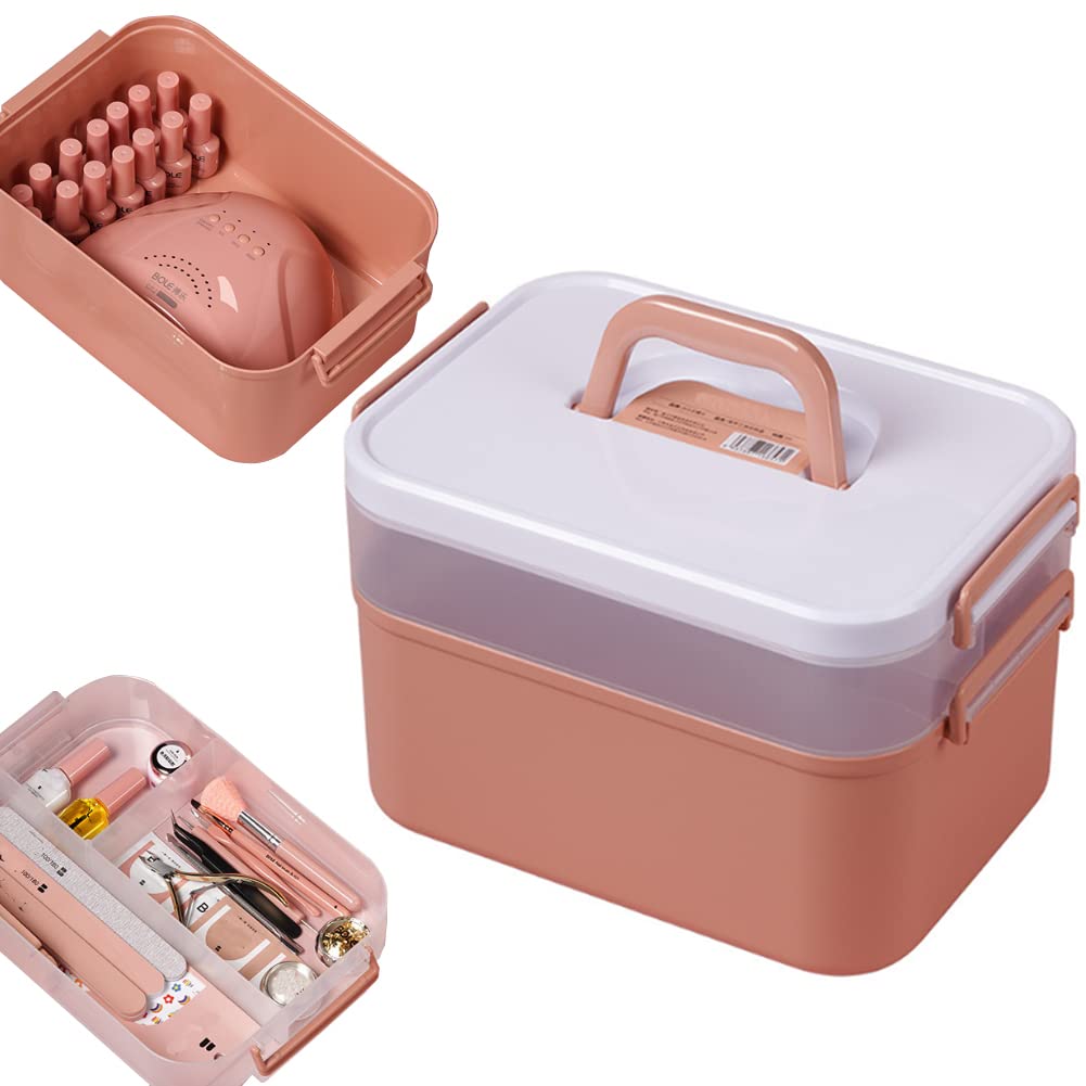 JforSJizT Portable Nail Care Organizer, Nail Dryer & Lamp, Travel Box with Removable Tray, Essential Oil, Orange