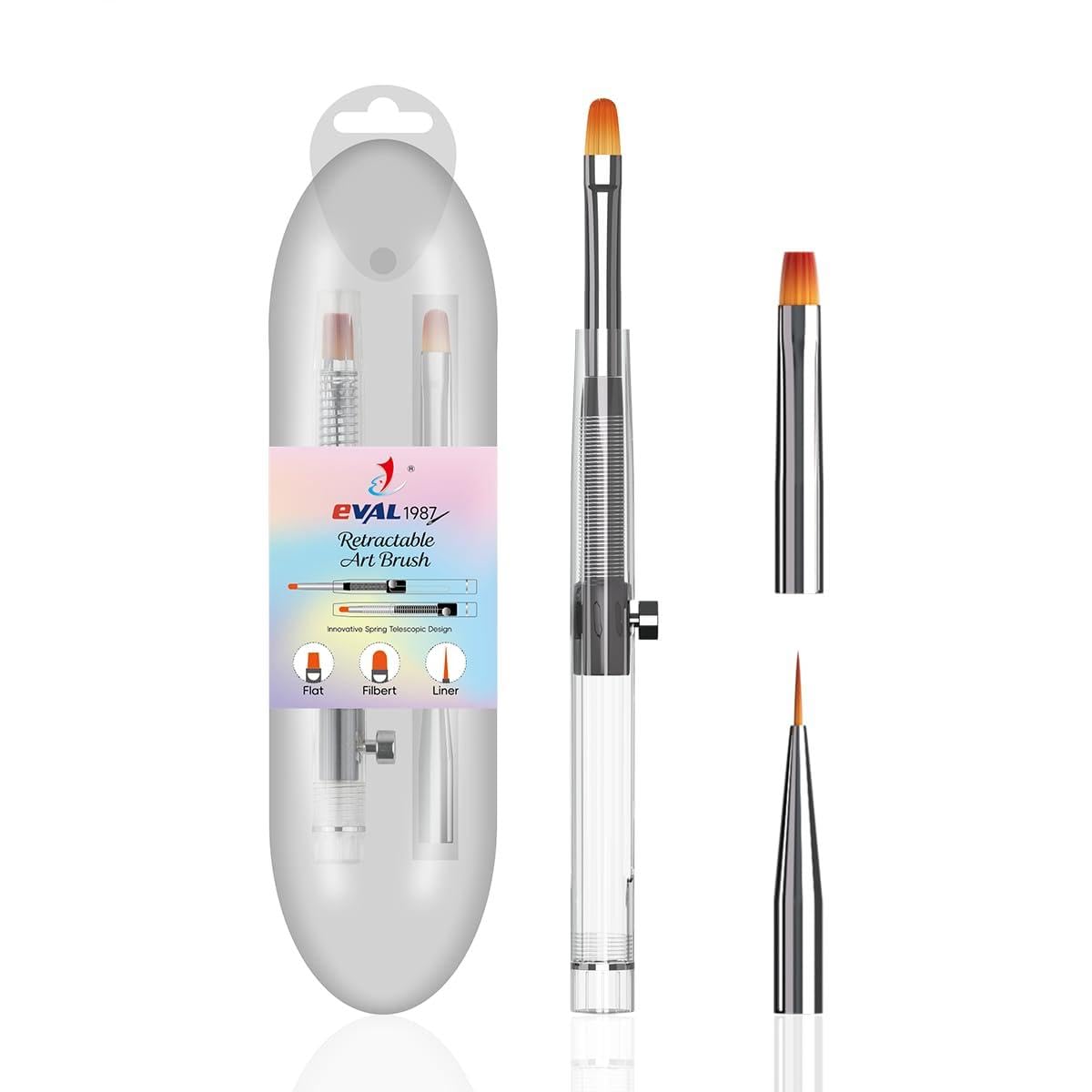 Nail Art Brushes Set - Retractable Builder Gel Brush & Liner Pen | DIY Nail Art Tools (White, 1+2)