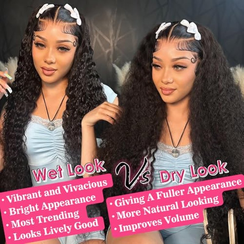 13x6 Water Wave Lace Front Wigs Human Hair Pre Plucked Bleached Knots 220 Density Wet And Wavy Glueless Wigs Human Hair 18 Inch Hd Lace Frontal wig with baby hair