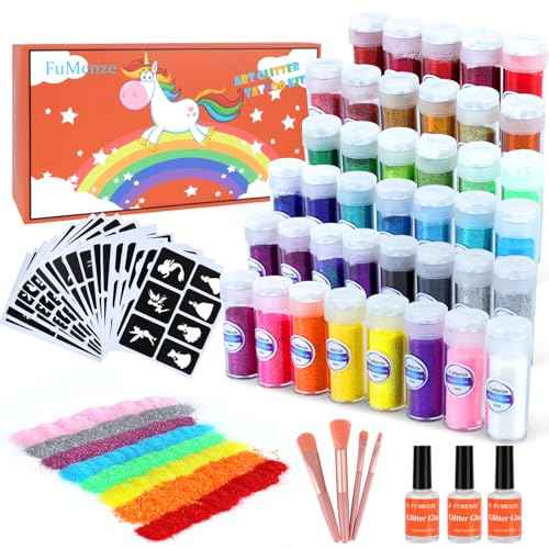 250-Piece No-Mess Temporary Glitter Tattoo Kit for Kids, 203 Unique Stencils,3 Glue,4 Brushes,boys girls adults Glitter tattoos Kids make up Kit, Gifts for Girls 6-12, Boys Birthday Party halloween