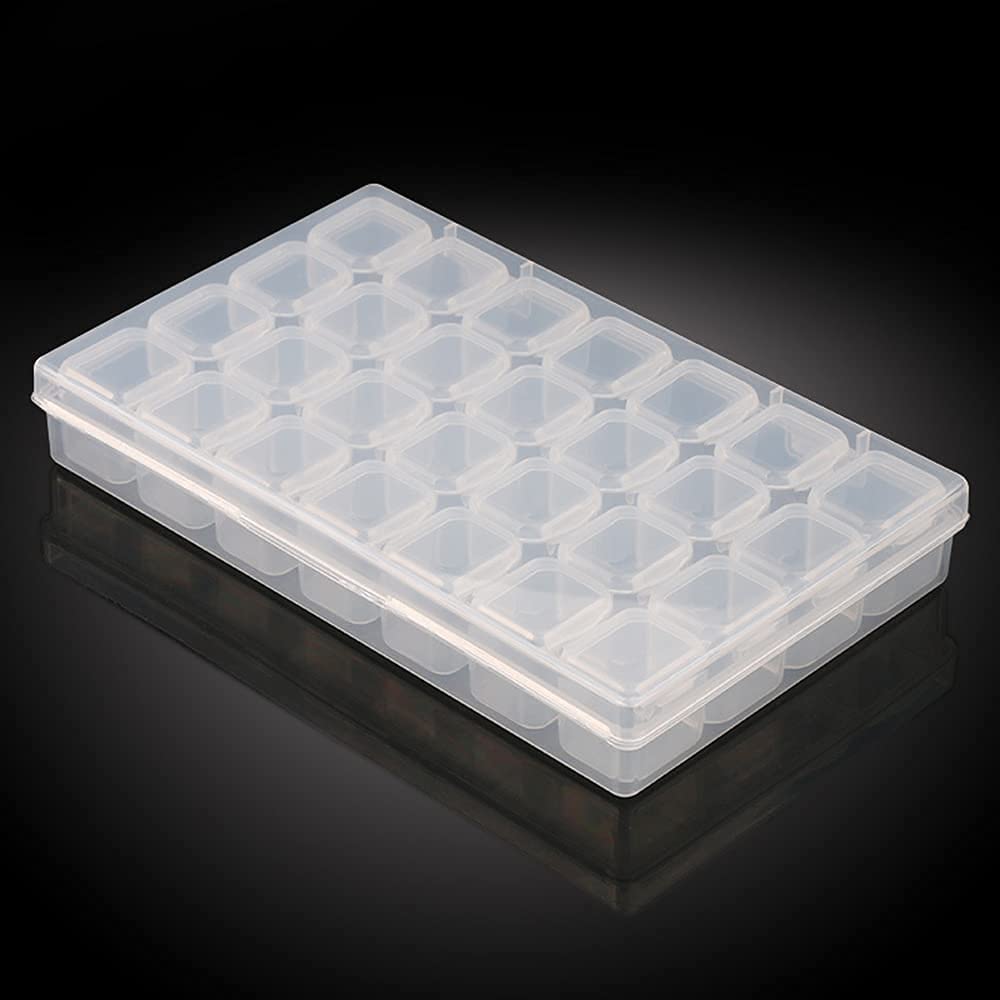 HANSAMU Rhinestone Organizer Box, 3D Acrylic Nail Charms Storage Box,Transparent Plastic Nail Gems Caviar Beads Pearls Nail Art Accessories Display Holder eye jewelry Collecting Container 28 Slots