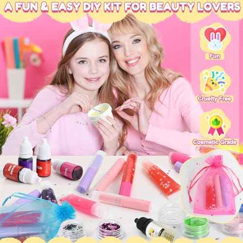 JCOOS Lip Gloss Making Kit and Lip Balm Making Kit, Make Your Own Lip Gloss Kit, Lip Balm Kit, Lipgloss Tubes, Moisturizing Base, Glitter, Kids Makeup Lipgloss Sets for Girls, Fun Stuff for Teens Gift