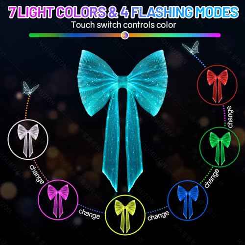 Light up Hair Accessories 7 Colors LED Hair Bow with Veil Rave Hair Clips Glow Hair Barrettes for Wedding
