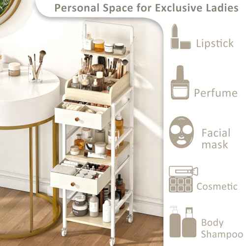 Wisdom Star Makeup Organizer Cart with 2 Drawers, Floor Skincare Organizers, Makeup Storage, Vanity Organizer, Cosmetics Display, Versatile Skin care Perfume Nail Polish Storage Rack for Bathroom