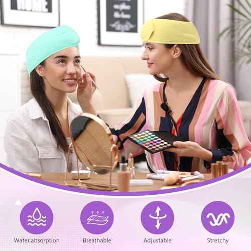 35 Pack Spa Facial Headband for Women Adjustable Face Wash Makeup Stretch Flannel Headband Bulk with Tape for Women Hair Wrap Towel Skincare Facial Mask Bath and Sport, Macaron Color