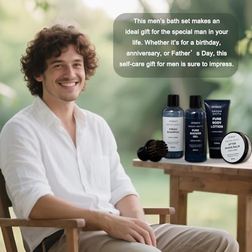 Fathers Day Gifts for Men Dad Care Package Self Care Kit, 5 Pcs Cedarwood & Amber Fragrance Spa Gifts for Man, Fathers Day Gifts, Travel Kit For Men,Mens Travel,Christmas Gift for Women