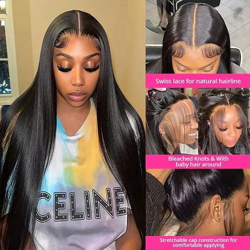 PERISMODA 13x6 Lace Front Wigs Human Hair Pre Plucked Straight HD Transparent Lace Front Wigs Human Hair for Woman 32 Inch 180 Density Frontal Wigs Human Hair Glueless Wigs Human Hair Natural Color