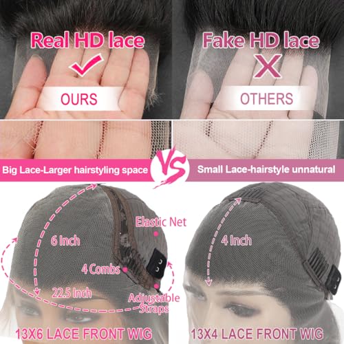 13x6 Body Wave Lace Front Wigs Human Hair Pre Plucked, 180% Density HD Transparent Glueless Lace Frontal Wigs with Baby Hair for Women, 26 Inch