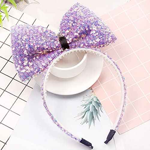 Sequin Mouse Ears Headbands Bow Glitter Hair Clasp Party Decoration for Girls,Women