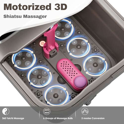 Foot Spa Electric Rotary Massage, with Touchscreen Pro Color Display, Collapsible Foot Bath with Heat, Bubble,Remote Control, Temp Control, and 24 Motorized Shiatsu Massage Balls (Dark Grey)