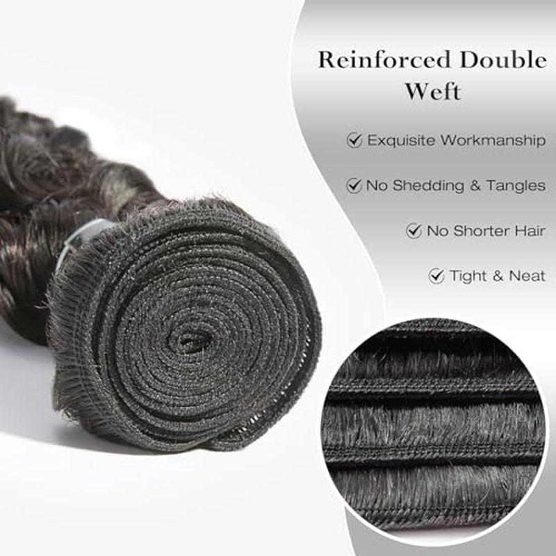 ASHINE Human Hair Bundle Deep Wave Unprocessed Cambodian Raw Hair 24 Inch, Flip Over Quick Weave Wet and Wave Bundles for Women Natural Black