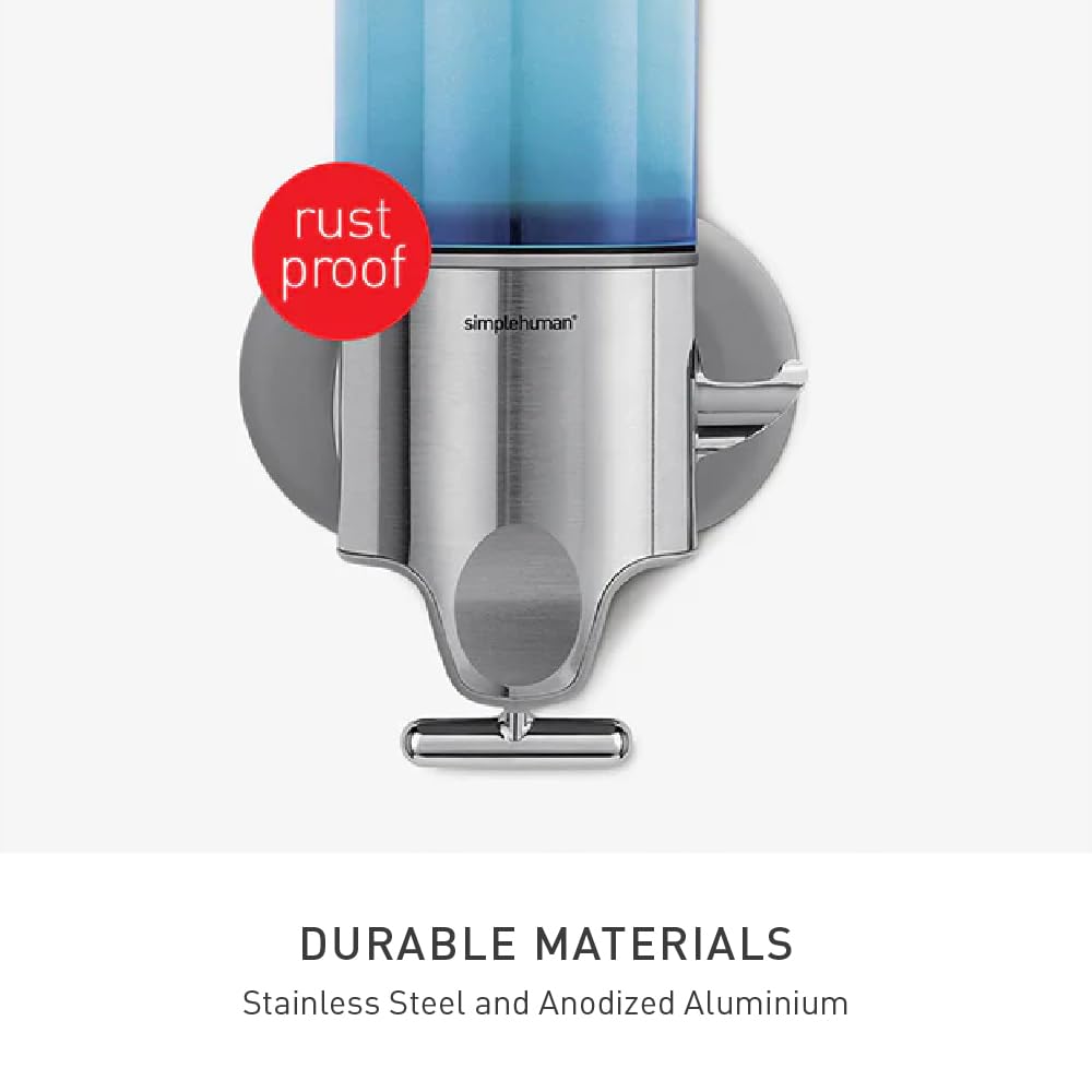 simplehuman Triple Wall Mount Pumps, Hotel-Grade Refillable 3-Chamber Shampoo Conditioner Body Wash Shower Dispenser, T-Bar Lever, No-Drill Install, for Bathrooms, Hotels, and Airbnbs, Stainless Steel