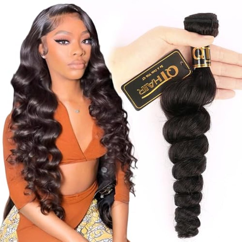 QTHAIR Brazilian Human Hair Loose Wave Bundles 16A Grade Brazilian Loose Weave 1 Bundles Deal (30",100g) Human Hair Natural Color