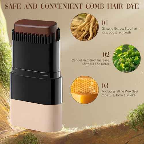2-in-1 Hair Color Stick & Comb, Waterproof and Sweat-Proof Hair Dye Comb, Instant Convenient Root Touch Up for Gray Hair, Touch up Comb for Women & Men (Chestnut Brown)