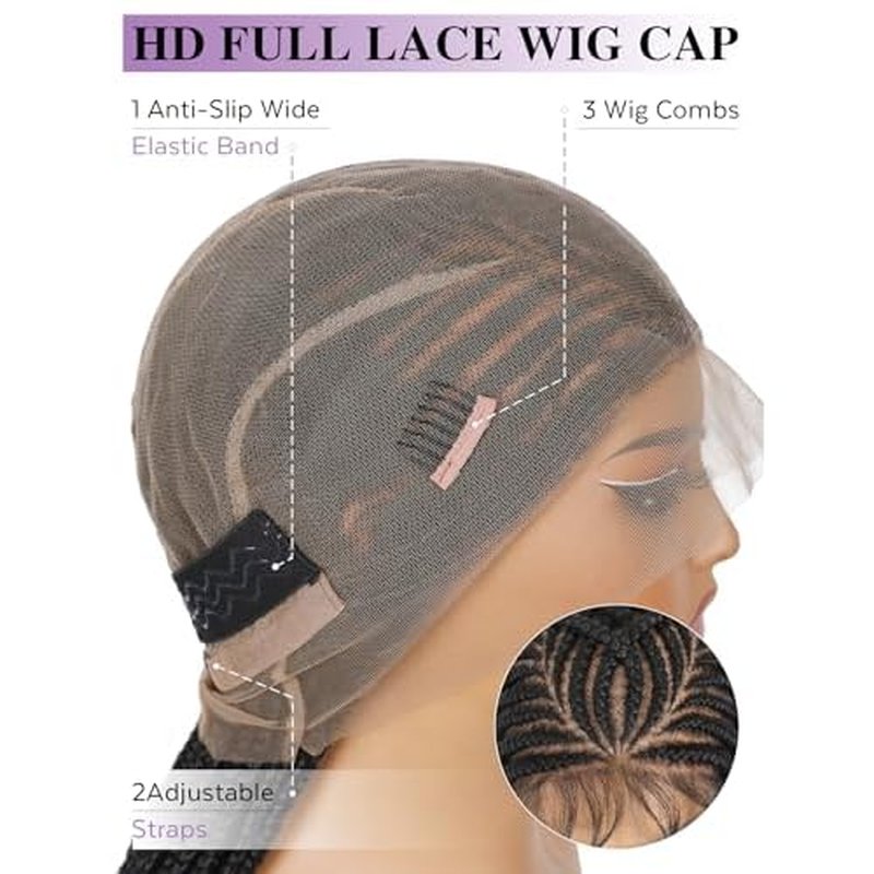 HANNE Full Lace Braided Wigs for Black Women Knotless Braided Wigs with Baby Hair 100% Handmade HD Lace Synthetic Box Braid Wig £¨32¡¯¡¯£©